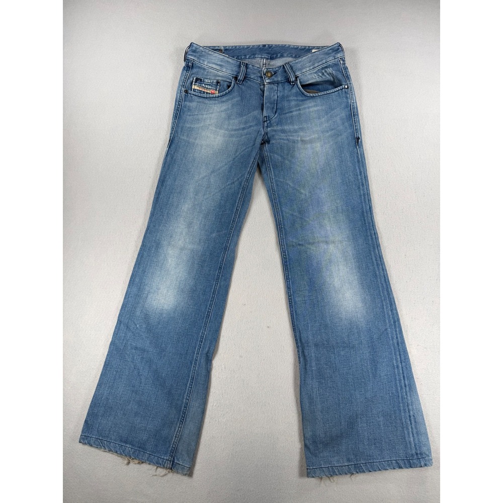 Vintage Diesel Vixy Blue Flared Jeans Low Rise Distressed Wide Leg Womens 28x34